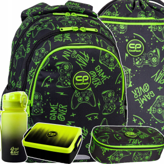 CoolPack viackomorový školský batoh, čierny, Odtiene zelenej, 21 l + 4 ďalšie produkty